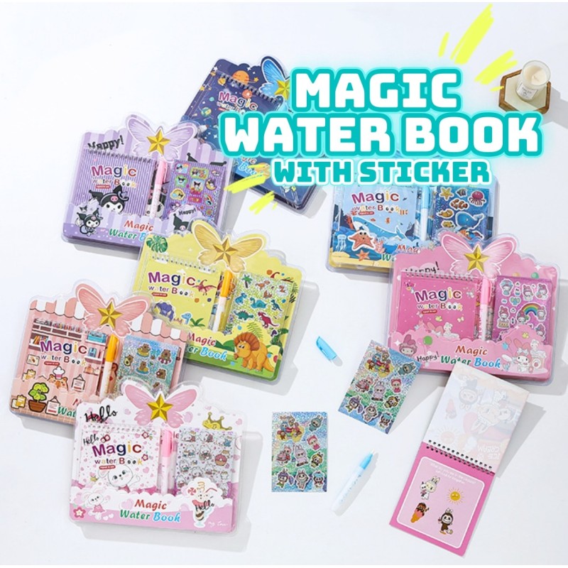 LIBRO MÁGICO DE AGUA CON STICKERS, 6 MODELOS