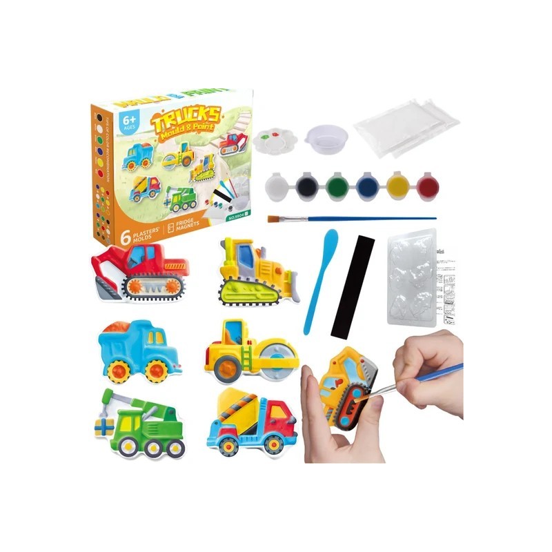 MANUALIDAD EN YESO, IMÁN PARA HELADERA, CAMIONES